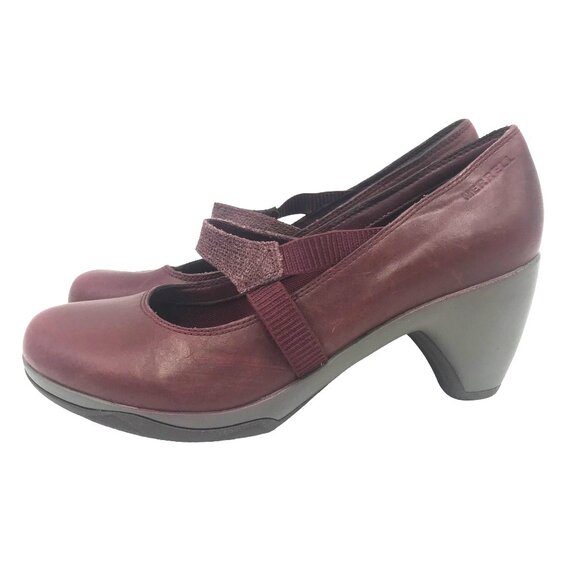 Merrell Mary Jane Heel Women 8 Burgundy Leather Worn 1X - Picture 3 of 10